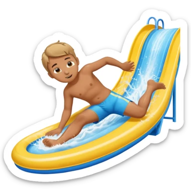 a boy that is sliding on his belly in ON his belly from a waterslide head first on his belly sticker
