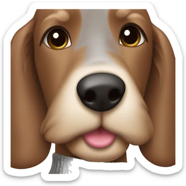 a brown and tan daschshound with midlong hair and a grey wool sweater sticker