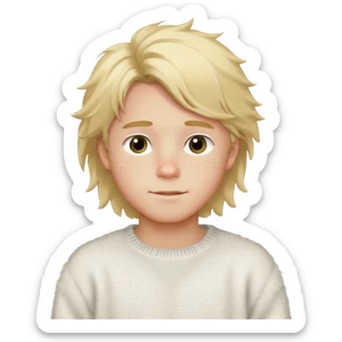 create-a-look-for-a-blond-boy-with-long-tousled-hair-light-eyes-a-white-sweat + fluffy white sweater + styled hair blonde with hair to the side cute + cute face with freckles  medium hair fluffy to the side no long hair cute hair sticker