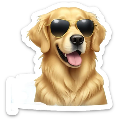 Golden retriever with round sunglasses in a hot tub sticker