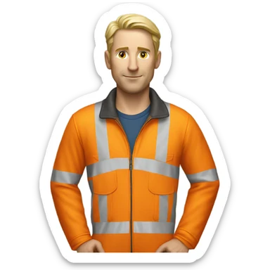 white man standing wearing orange hi visibility overalls  sticker
