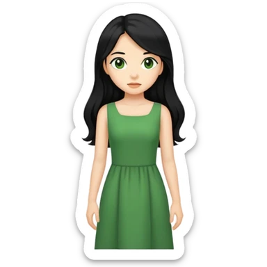 ایموجی ی دختر با لباس سبز رنگ و موهای مشکی بلند  sticker