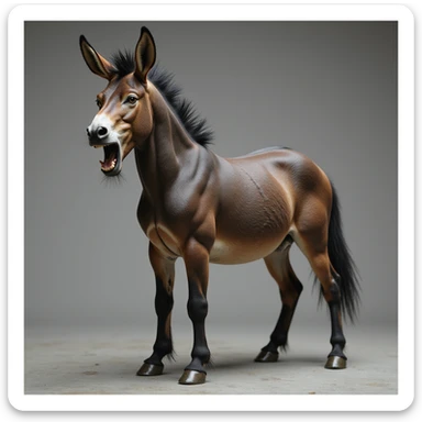 realistic mule, full body, angry stance, ears pinned back, expressive face, detailed anatomy sticker