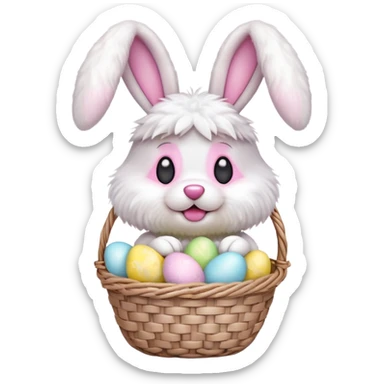 Create a 3D emoji of a cute dog dressed as the Easter Bunny.  sticker