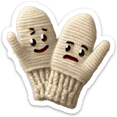 wool Beige mittens w thumbs and crocheted sticker
