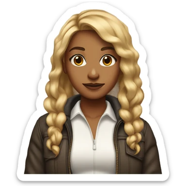 a slightly tan pretty baddie girl with brown blonde hair standing next to a roach  sticker
