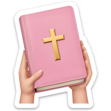 hands holding a pastel pink bible sticker