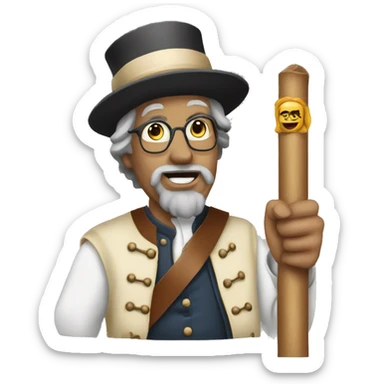 a historical figure wearing a sign that says for sale sticker