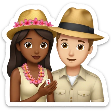White man with fedora proposing to Hawaiian woman sticker