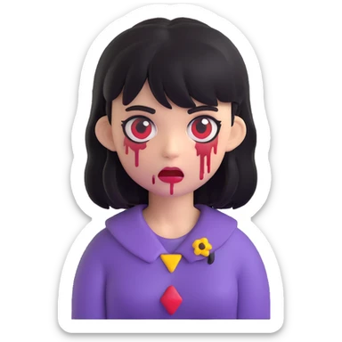 zombie girl emoji with medium dark black hair and bangs sticker