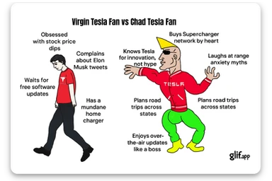 make virgin vs chad meme on tesla fan in above style  sticker