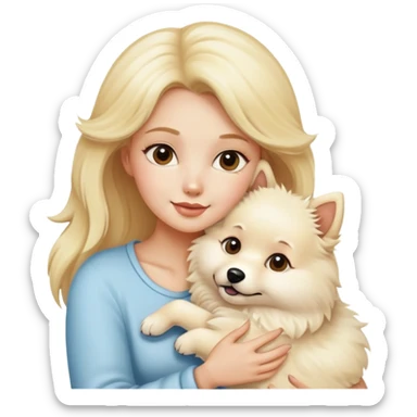 blonde hug a cream color spitz dog sticker