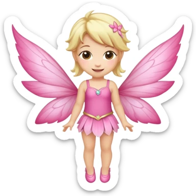 fairy with blonde hair, pink wings, happy, chibi full body sticker