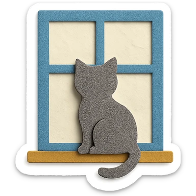 cat sitting on a windowsill in paper-craft style sticker