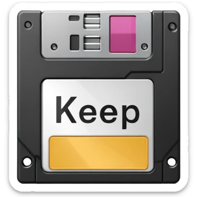 floppy disk with the word "keep" written on it sticker