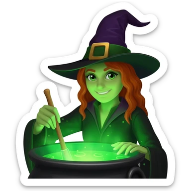 green witch cooking potion sticker
