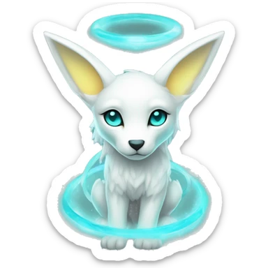 Shiny White Angelic Godly Ethereal Majestic Electric Albino Umbreon. cyan eyes and cyan markings. Golden Anubis-rings. full body sticker