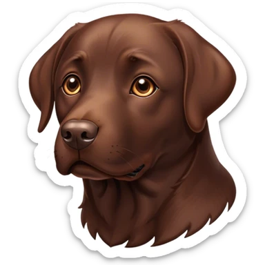 Cinematic Noble Chocolate Labrador Portrait Emoji, Poised and regal, with a robust, muscular build and a rich, glossy chocolate Fur, deep-set soulful brown eyes, Simplified yet sharp and sophisticated features, highly detailed, glowing with a soft, dignified glow, high shine, intelligent and gentle, stylized with an air of confidence, focused and attentive, soft glowing outline, capturing the essence of a watchful and loving companion, so majestic it feels as though it could bound out of the screen with effortless authority! sticker