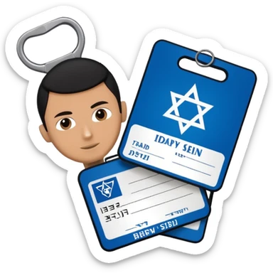 black Scissors cutting an idf soldier ID card in 2 parts .hyper realistic sticker