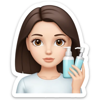 Brunette doll with straight hair doing Skin Care sticker