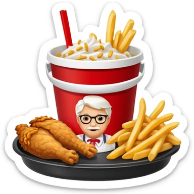 Plateau rouge de fast food avec dessus une bucket de poulet KFC des frite et un coca sticker