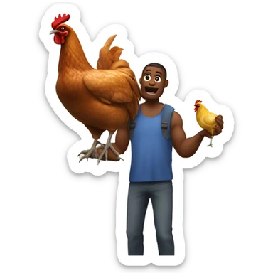 giga chad mewing and holding a chicken sticker