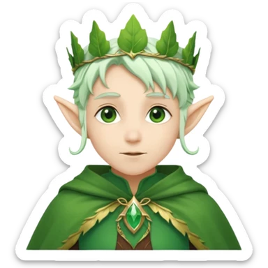 Forest Elf – elegant green-skinned elf with leaf crown and cloak, white hair sticker