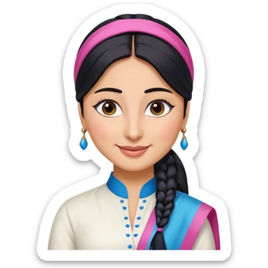 generate a pretty bratz emoji that looks like Kareena Kapoor's Geet character. 
Make her wear a white shirt with a colorful blue-pink dupatta wrapped around her neck. smiling big. Black hair tied into a side part ponytail

She should look like Kareena Kapoor sticker