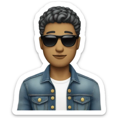 guy with a jean jacket with round sunglasses and curtains haircut sticker