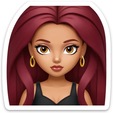 pretty bratz girl, latina, dark red hair,  long hair, brown eyes, black eyeliner, tan skin sticker