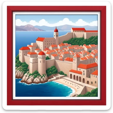 Cinematic Realistic Dubrovnik Landmark Emoji, depicted with historic fortified walls and red‚Äêtiled roofs rendered with intricate detail and dynamic, coastal lighting. sticker