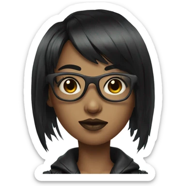 cyberpunk girl with bangs and black hair with glasses sticker