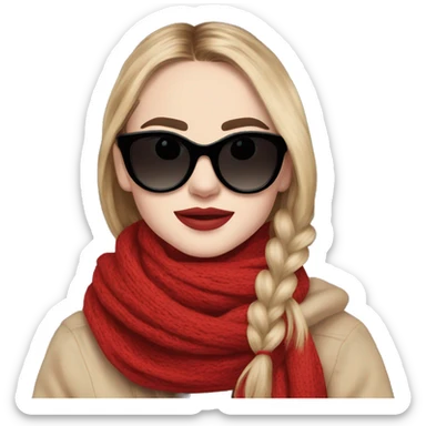 Sabrina carpenter wearing a chunky red scarf and black sunglasses  sticker