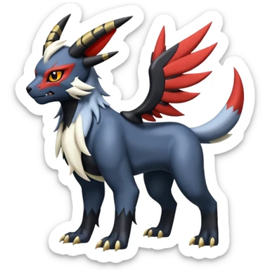 Handsome cool badass edgy Absol-Litten-Umbreon-Giratina-Pokémon-Fakémon-fusion-hybrid-creature, full body sticker