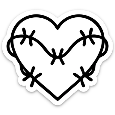 a heart made of barbed wire, minimal line art, simple, clean lines sticker