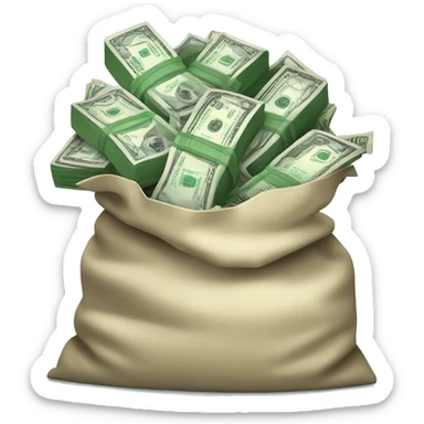 bag of money bursting with green stacks of cash sticker