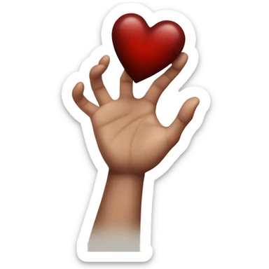 The hand with veins that clutches the dark red heart sticker