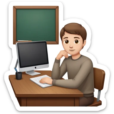 white Guy sitting at desk sticker