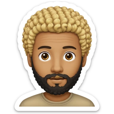 Black man with curly blonde hair and a black beard sticker
