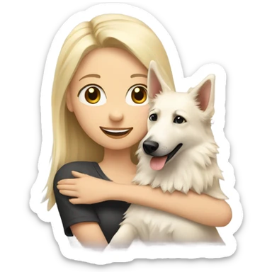 blonde girl hugs white shepherd sticker