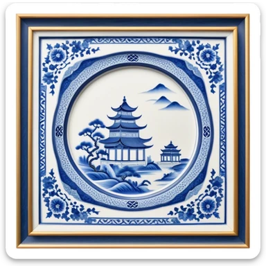 Cinematic Realistic image of exquisite blue and white porcelain, rendered with delicate, intricate patterns and fine textures, showcased against a classic Chinese backdrop with soft, refined lighting sticker