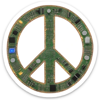 A peace sign made out of circuits like a circuit board sticker