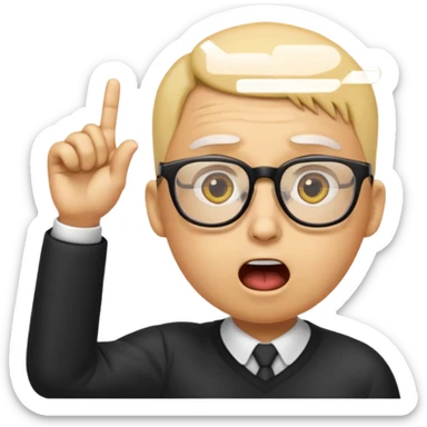 Generate a emoji head base with a shocked expression with a finger pushing the glasses down a little bit make the glasses tipped and make the head full yellow with a slight tint at the top with no hair also make the glasses tipped a 35 angle sticker