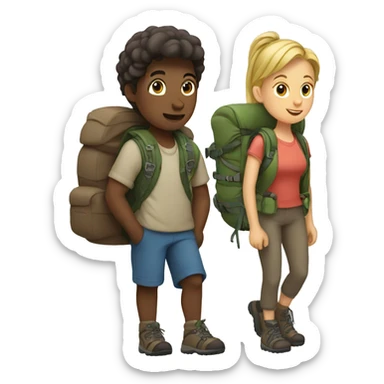 boy and girl hiking together  sticker