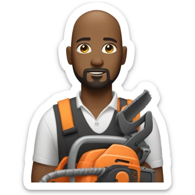 Bald black man with goatee using a chainsaw  sticker