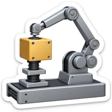 robot arms which is picking block on conveyor belt sticker