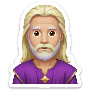 Jupiter from Olympus Gods with long platinum blonde hair and beard, purple tunic sticker