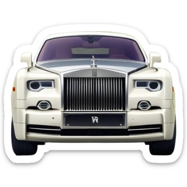 Rolls-Royce Phantom (2022) – cinematic-realistic Rolls-Royce Phantom emoji, its polished silver frame glistening under the sun as it glides down a winding, tree-lined road. The iconic Spirit of Ecstasy hood ornament stands proudly, the V12 engine hums silently  sticker