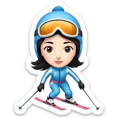 Ski woman downhill black hair sticker