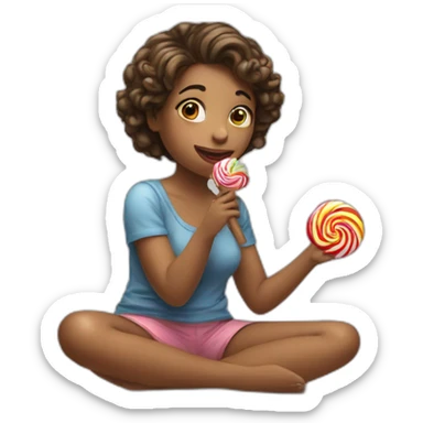 Draw me : girl on her two knees eating a lollipop sticker